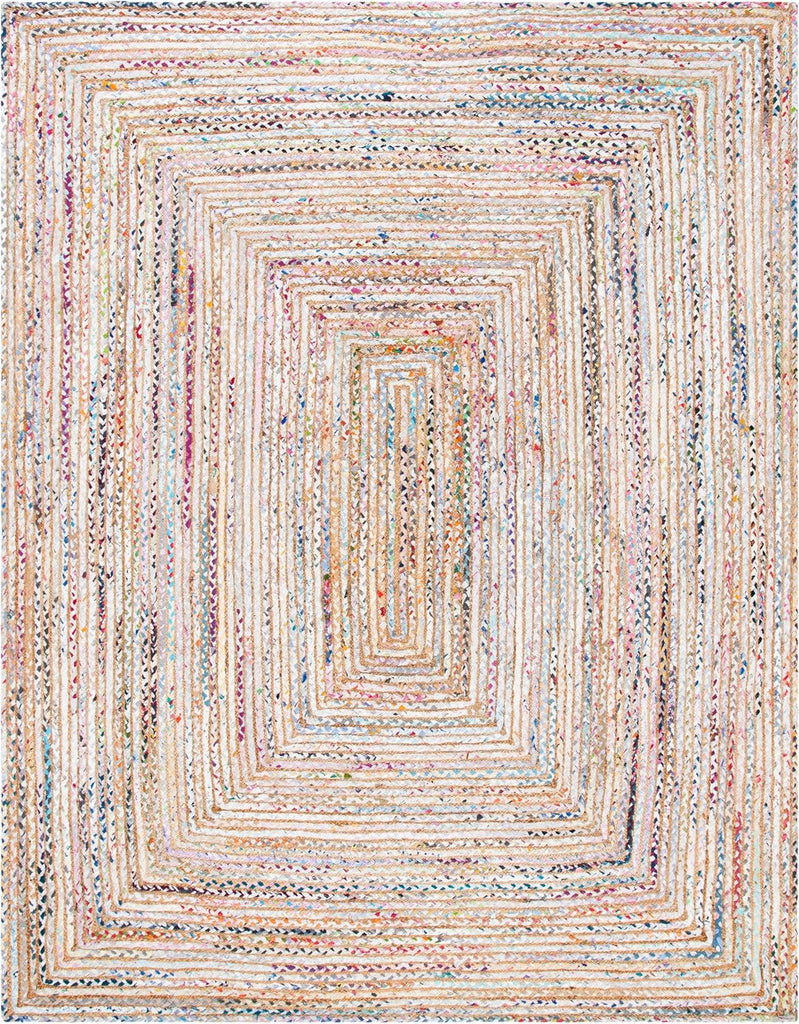 Area Rug 10x14 - Cape Cod - Large - Beige & Multi, Handmade Jute & Cotton, Woven Braided Design