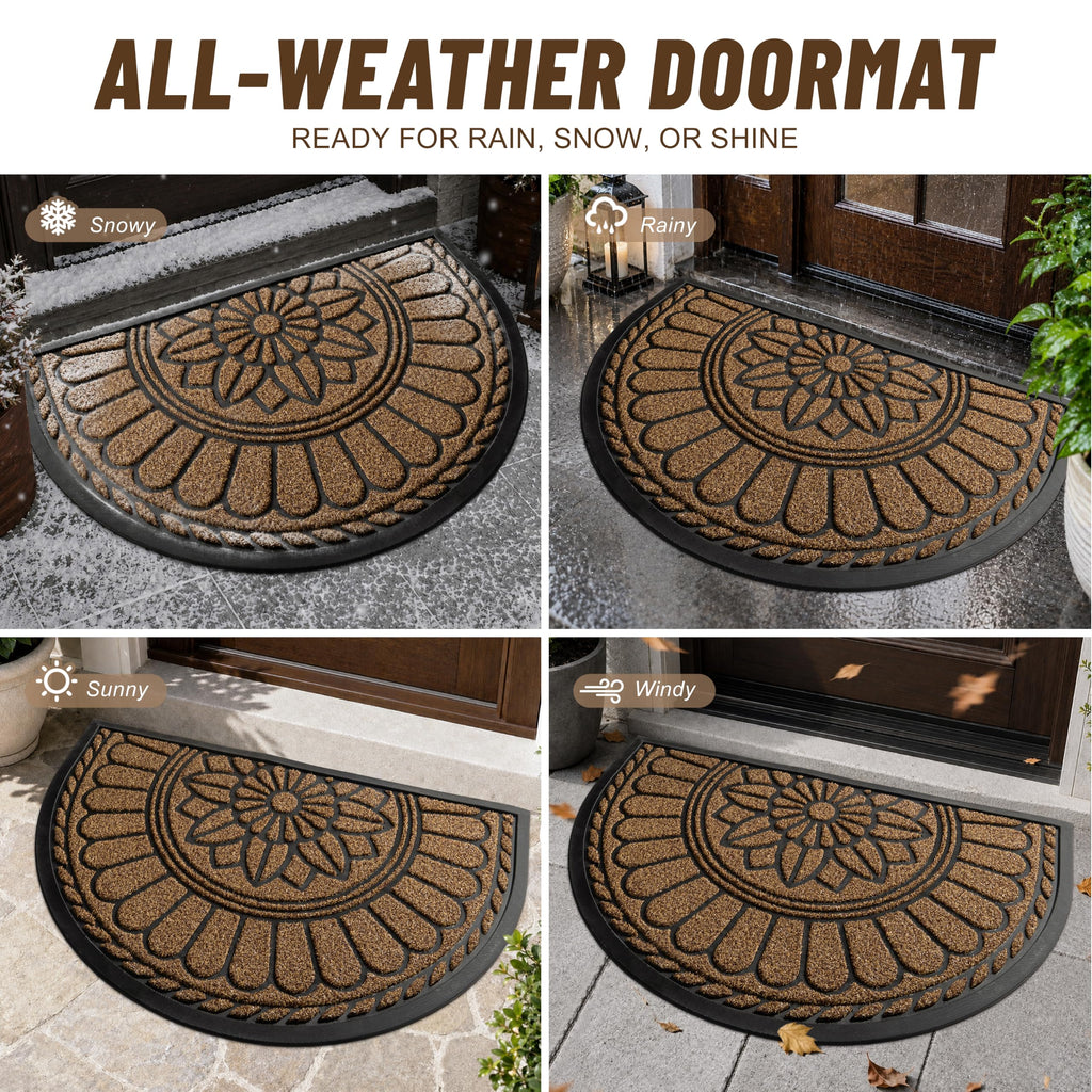 Half Round Door Mat, Non-Slip Welcome Entrance Way Mat, Durable Rubber Door Mats, Low-Profile Heavy Duty Doormat