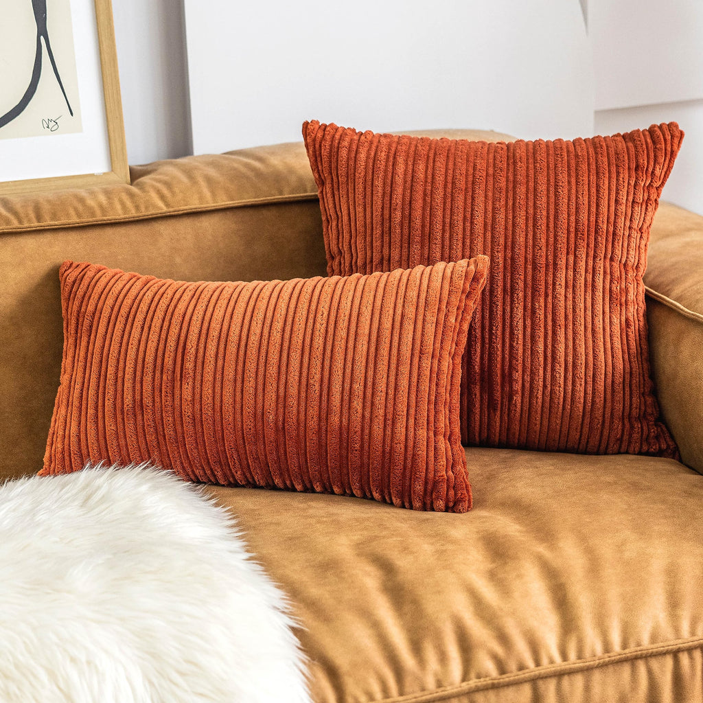 Fall Decor Super Soft Striped Corduroy Throw Pillow Covers Large Sham Cushion Cover Living Room, 2 Pcs, 22" x 22"