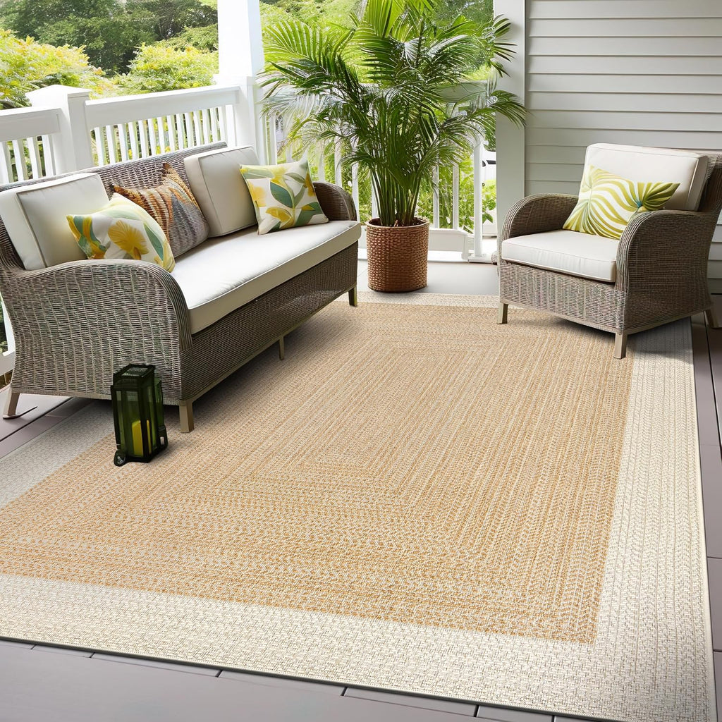 Indoor/Outdoor Geometric Weather Resistant Area Rug Natural