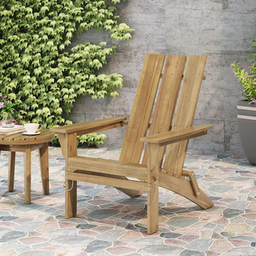 Foldable Adirondack Chair, Weather Resistant Wood Patio Outdoor Club Chair for Porch, Deck & Garden, Natural
