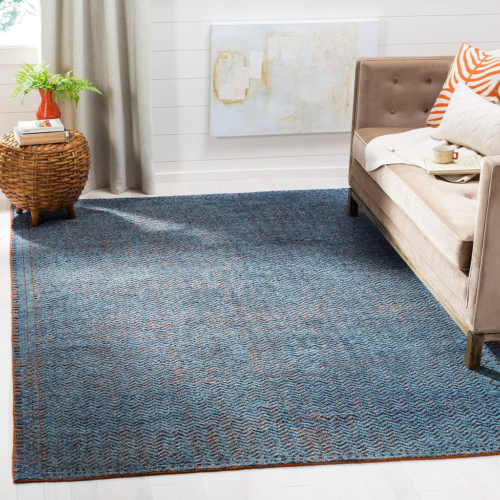 Castilla Area Rug - 9' x 12', Blue & Rust, Hand-Knotted Modern Wool
