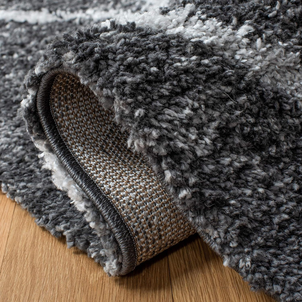 August Shag Collection Area Rug - 6'7" Square, Dark Grey & Ivory, Trellis Design, Non-Shedding & Easy Care, 1.25-inch
