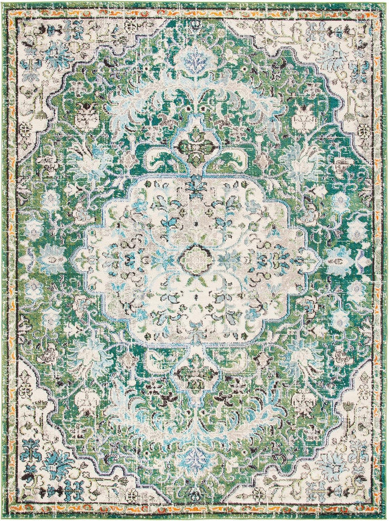 Madison X-Large Area Rug - 12' x 15', Green & Turquoise, Medallion Distressed Design, Non-Shedding & Easy Care