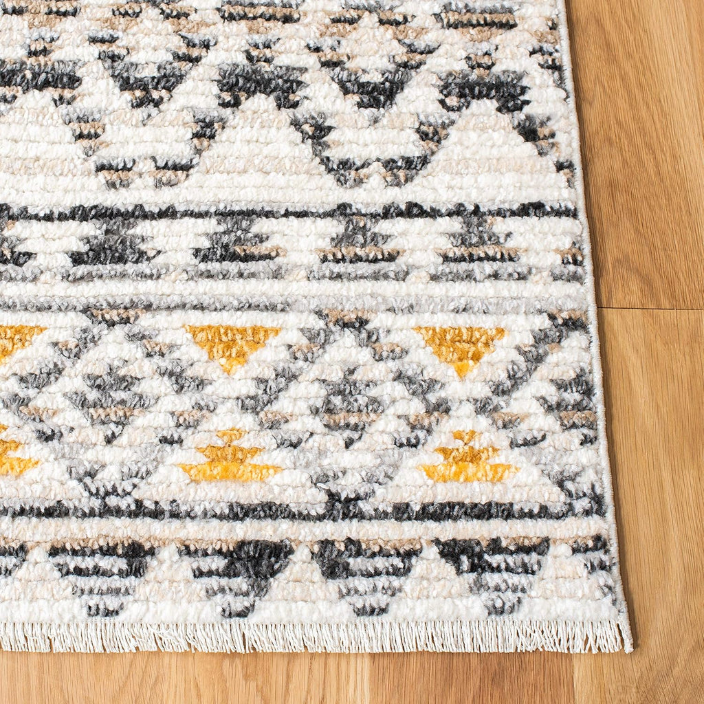 Sedona Collection Accent Rug, Ivory & Charcoal, Moroccan Boho Tribal Design, Non-Shedding & Easy Care