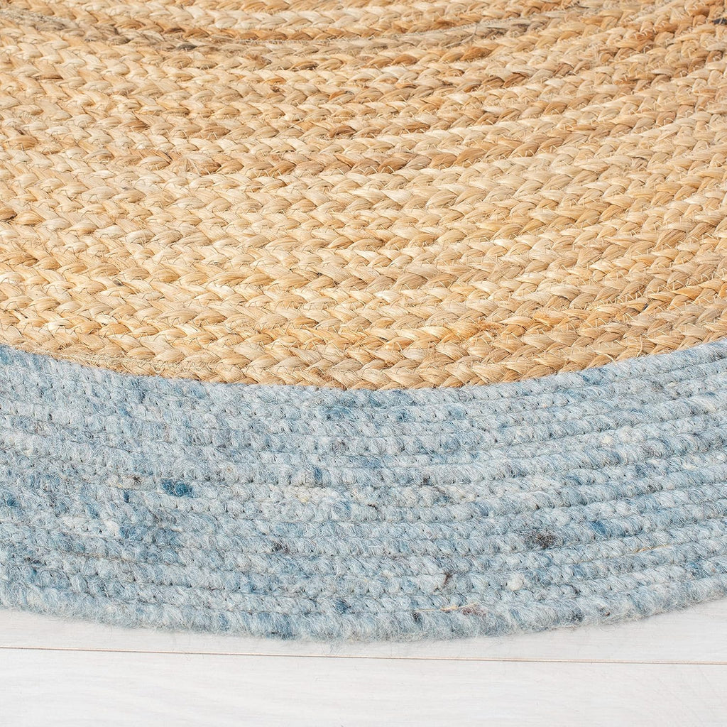 Braided Round Rug 6', Wool Light Blue & Gold BRD910H