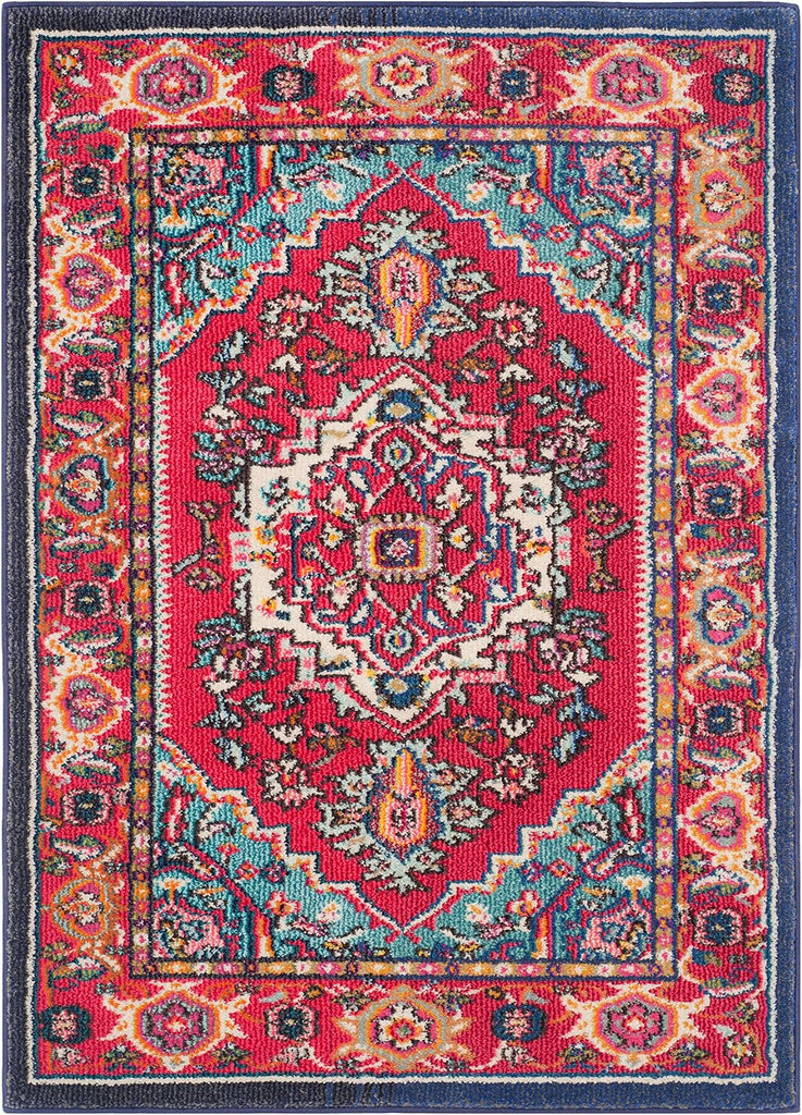Monaco Collection Accent Rug - 3' x 5', Red & Turquoise, Boho Oriental Medallion Design, Non-Shedding & Easy Care