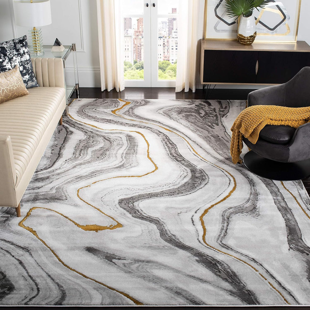 Craft Collection Area Rug - 9' x 12', Grey & Gold, Modern Abstract Design, Non-Shedding & Easy Care