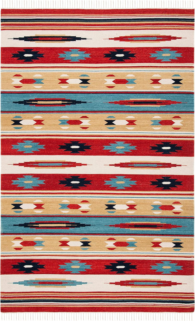 Kilim Collection Area Rug, Beige & Red, Handmade Flat Weave Wool, Ideal for High Traffic Areas (KLM712A)
