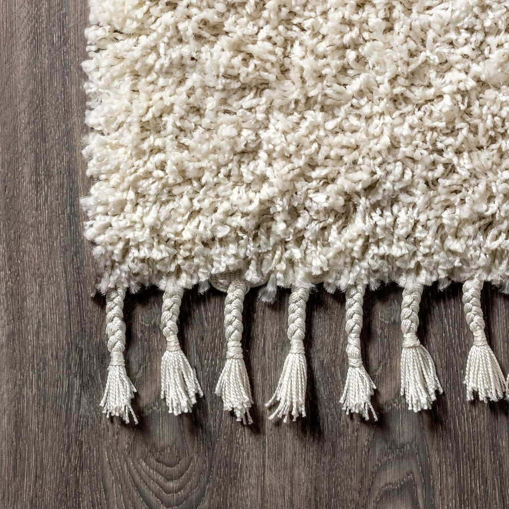 Mercer Shag Plush Tassel Cream Indoor Area Rug, Contemporary, Modern, Easy-Cleaning, Pet Friendly