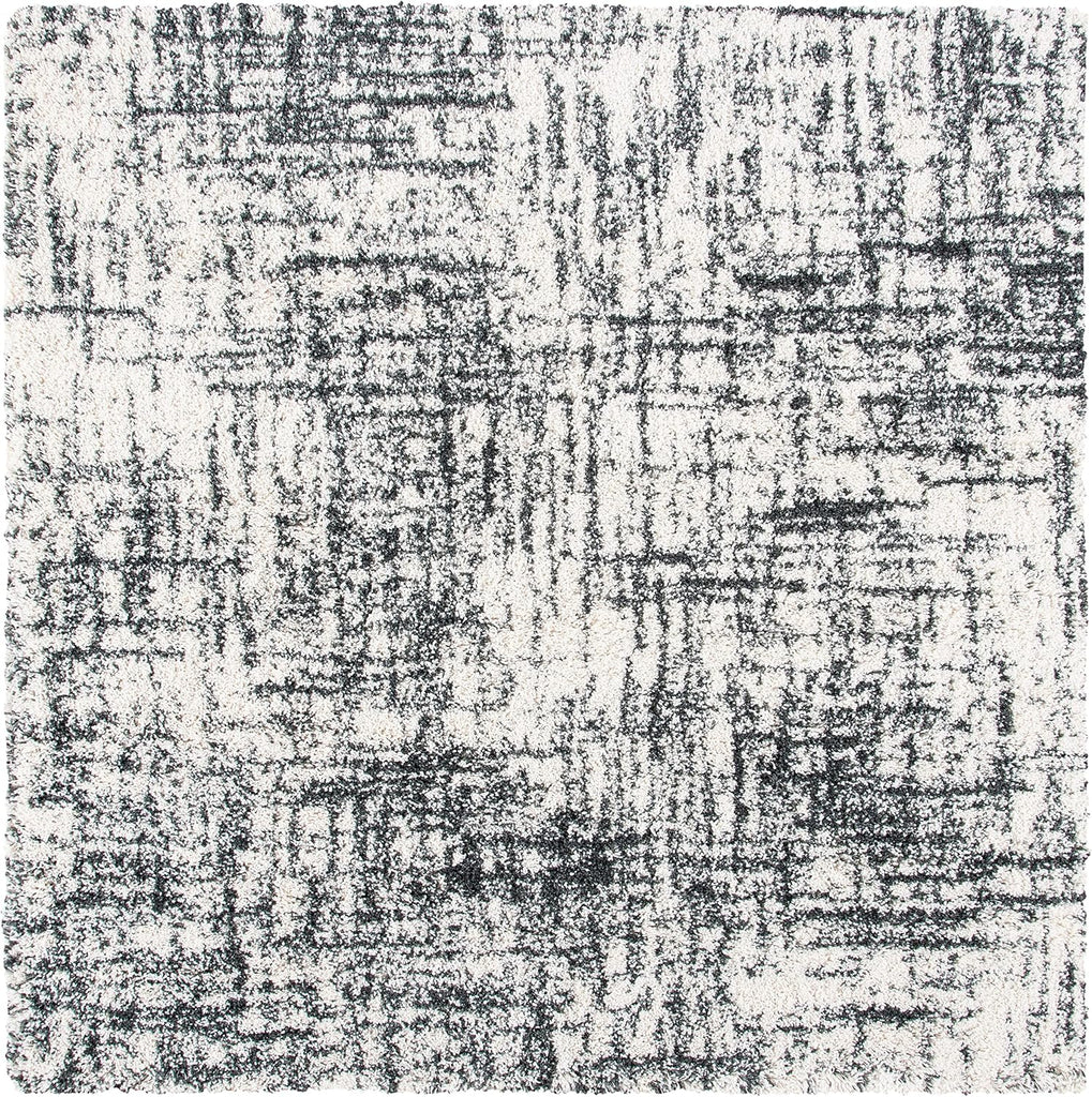 Hudson Shag Square Rug 7', Plush Ivory & Dark Grey SGH294A