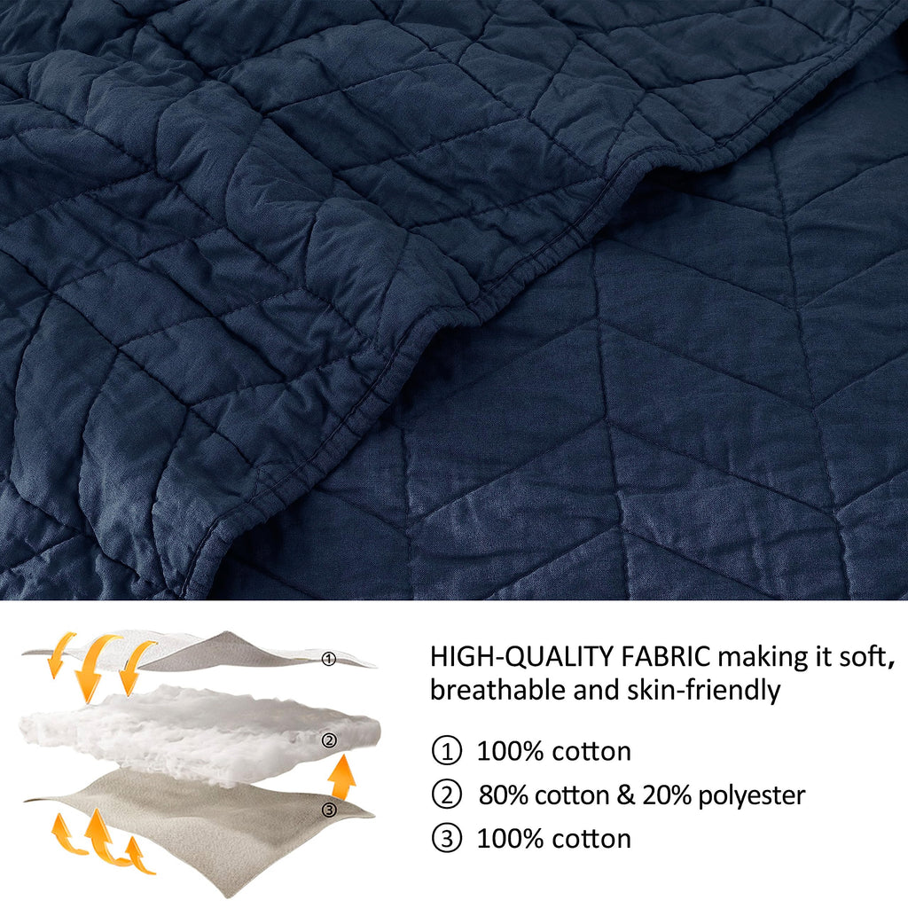 Navy Blue 100% Cotton Quilt California Bedding Sets with Pillow Shams, Oversized Lightweight Soft