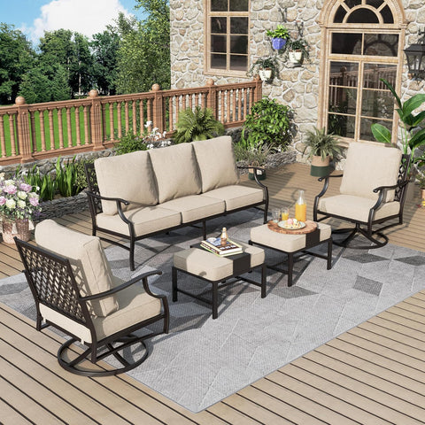 5-Piece Outdoor Patio Furniture Set - Swivel | Beige with Thick Cushions for Backyard, Garden & Porch