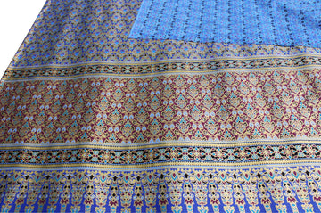Sukhothai Batik Fabric in Traditional Thai Floral Print 70x40 inch, Blue