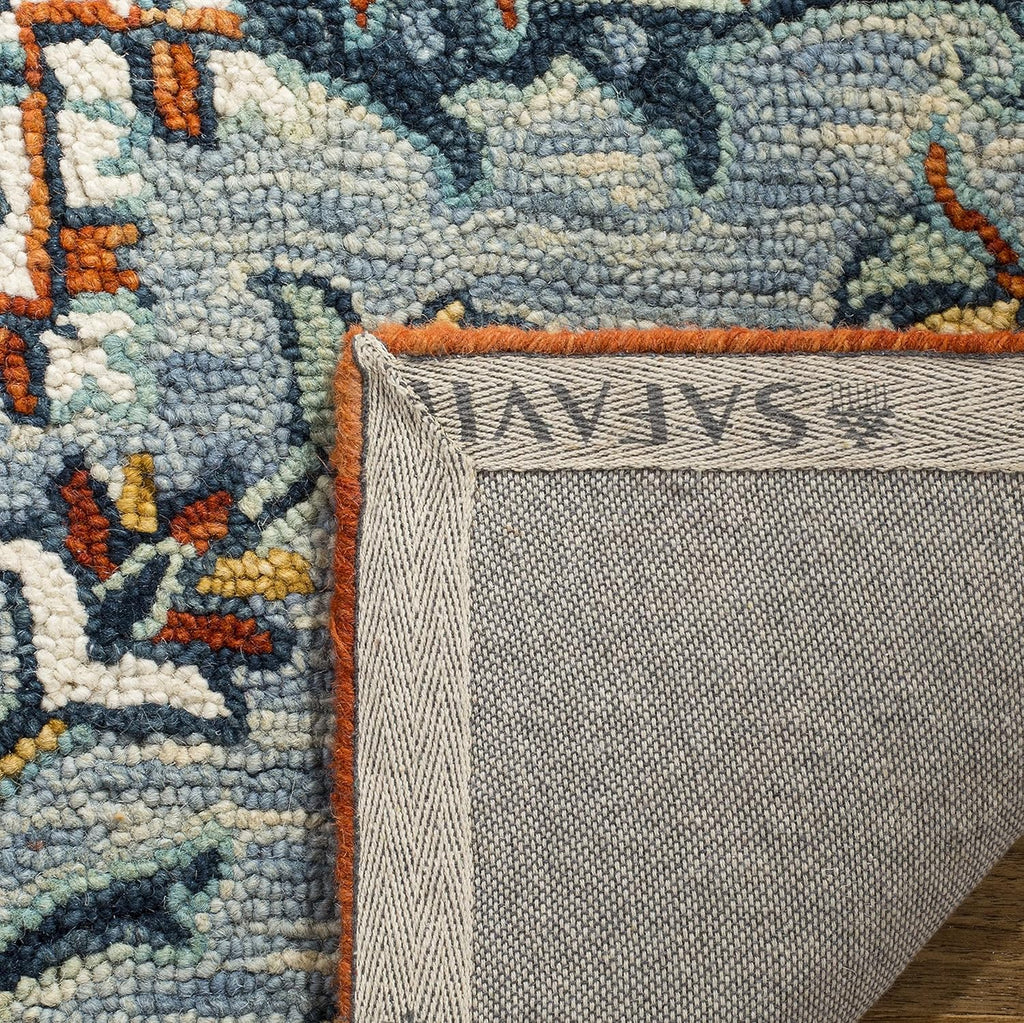 Aspen Area Rug - 9' x 12', Blue & Rust, Handmade Boho Wool