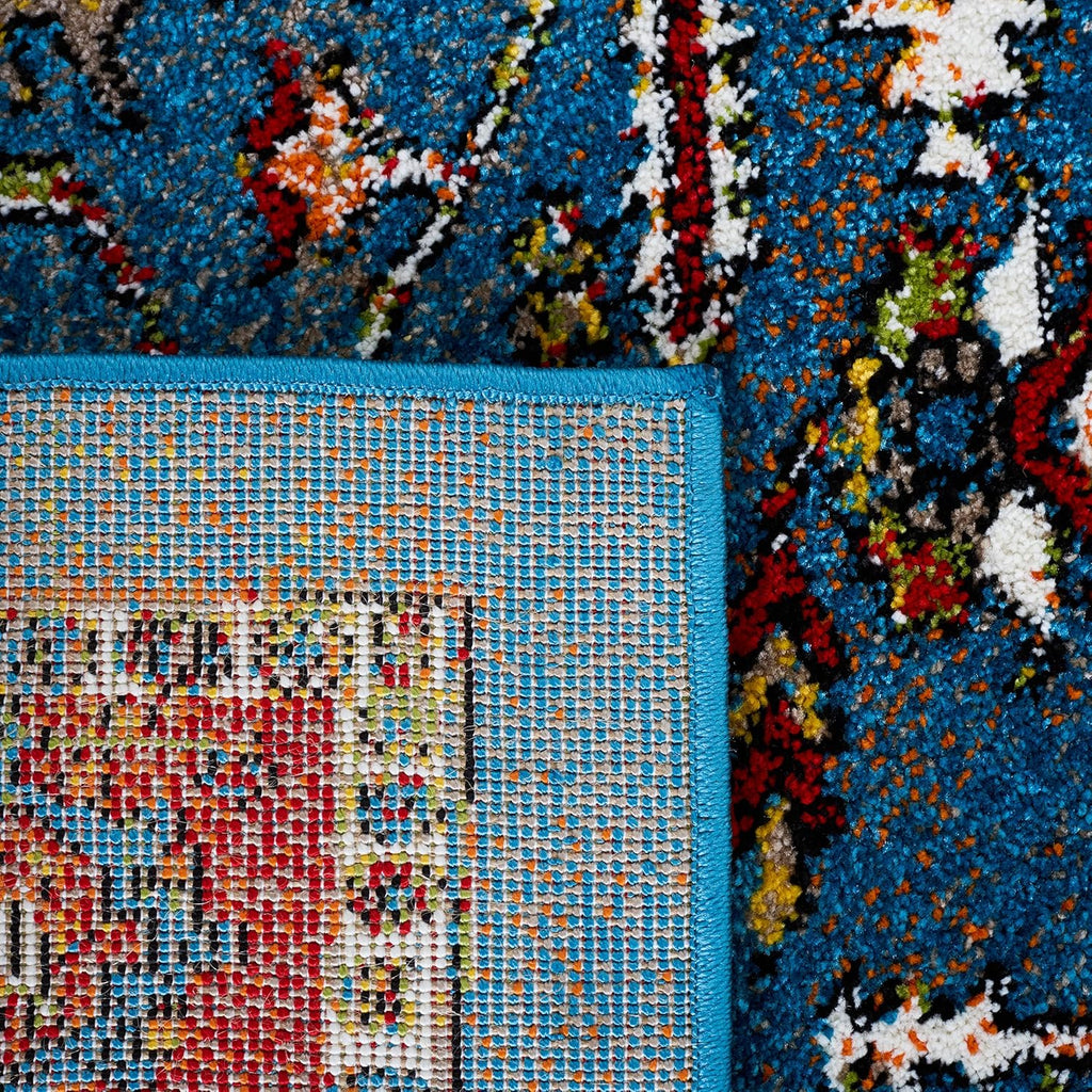 Vintage Hamadan Collection Area Rug, Blue & Red, Traditional Oriental Medallion Design, Non-Shedding &