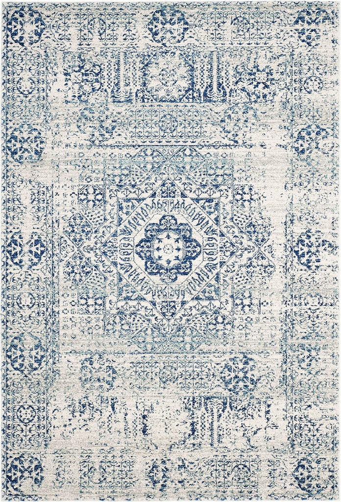 Evoke Collection Area Rug - 10' x 14', Ivory & Blue, Oriental Medallion Distressed Design, Non-Shedding & Easy Care
