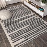 Y Khalil Modern Berber Stripe Cream/Black Indoor Area Rug, 8x10, Contemporary, Bohemian