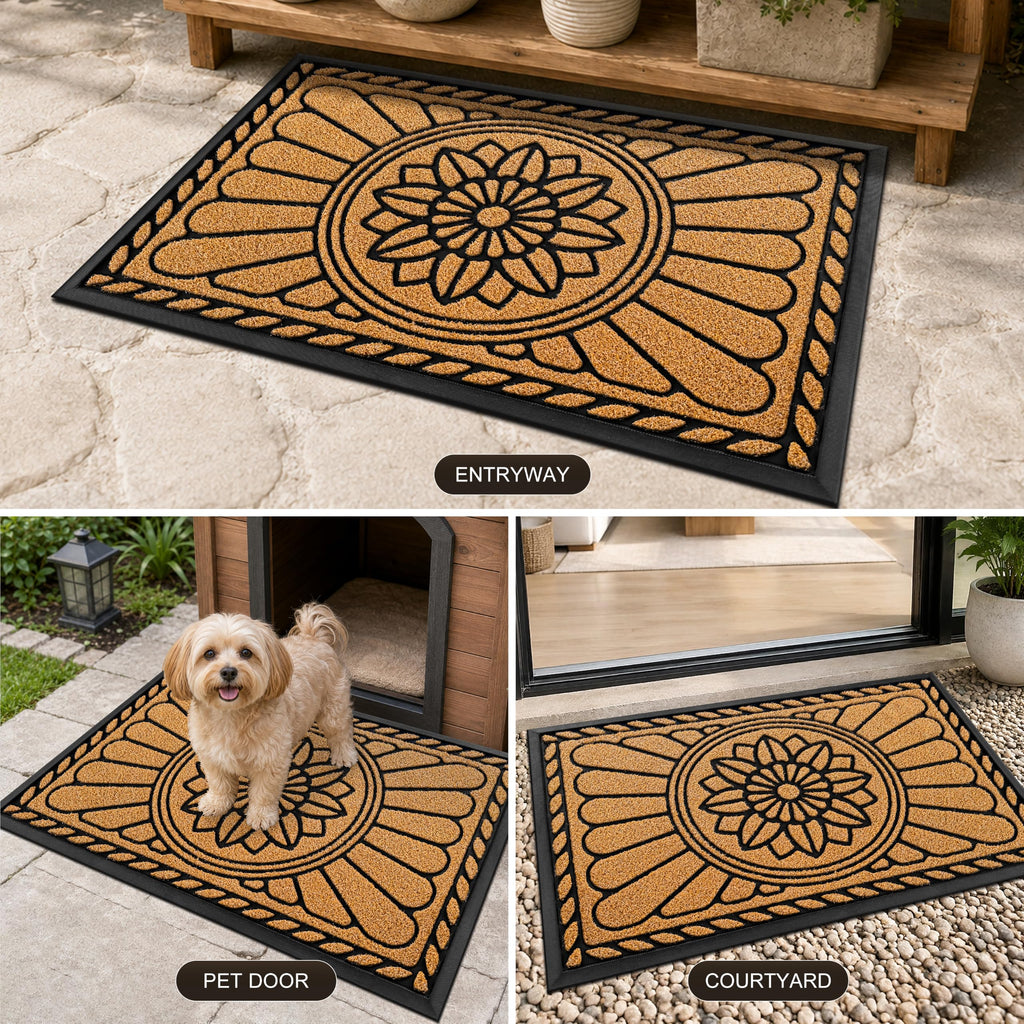 Front Door Mat, Heavy Duty Durable Welcome Mat for Outdoor Indoor, Dirt Trapper Waterproof Super Mud Scraper Door Mat
