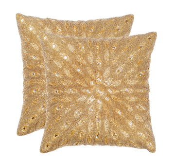 Lightnpro Luxury Gold Hand-Beaded Pillow Cover - 16x16 Inch, Artisan-Made Decorative Cushion for Sofa, Couch, and Bed