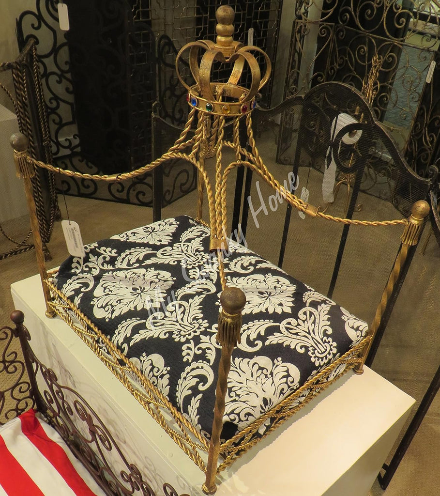Jeweled Crown Gold Iron Dog Bed | Pet Canopy Metal Royal