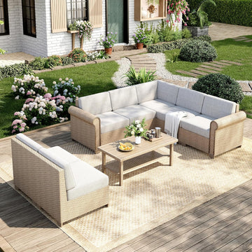 8-Piece Rattan Outdoor Patio Furniture Set for Patio, Garden & Porch