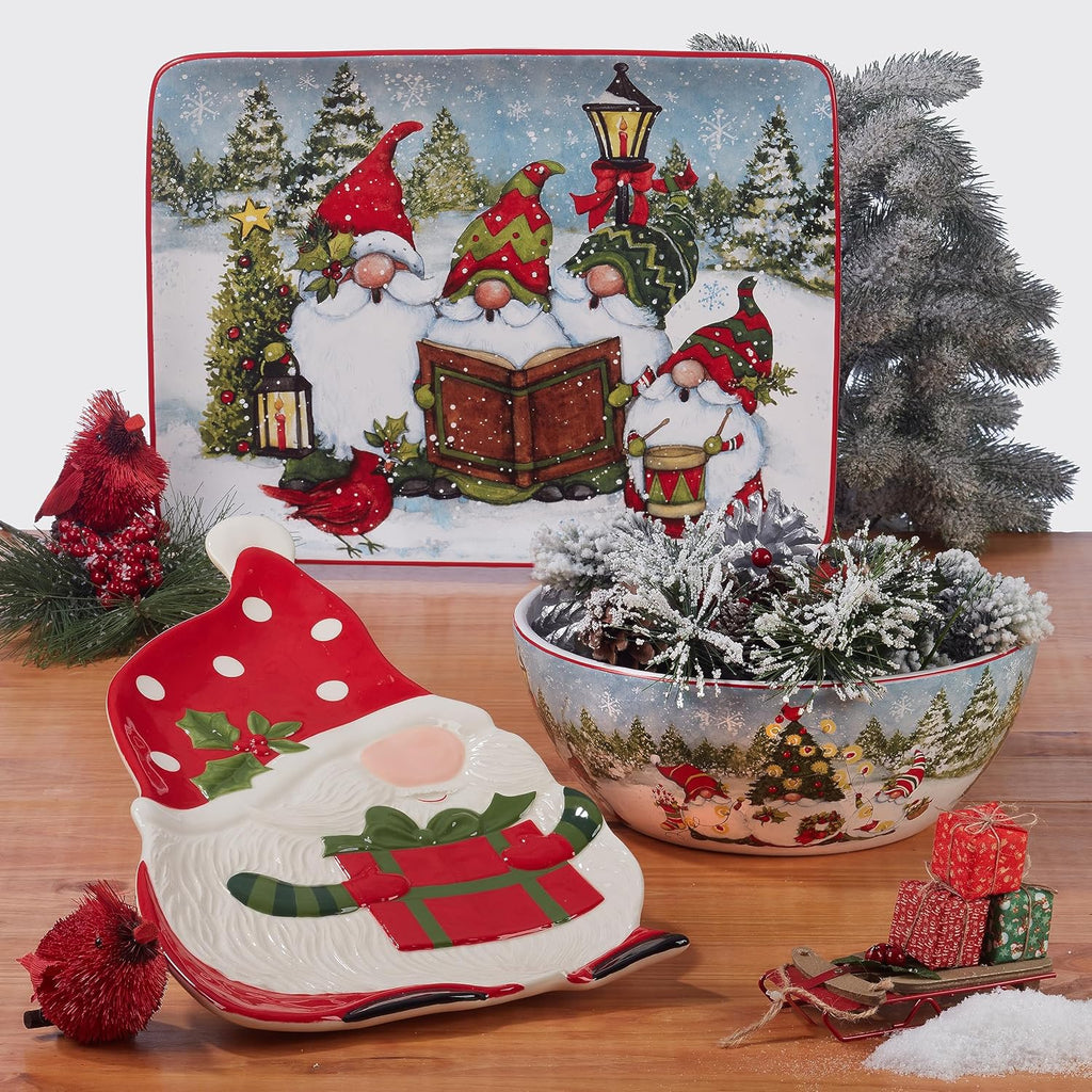 Christmas Gnomes Rectangular Platter 14" x 10", Multicolor, Large