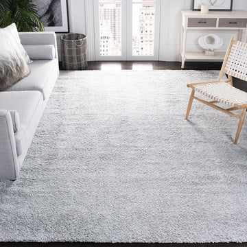 August Shag Collection Area Rug - 6'7" Square, Light Grey, Solid Design, Non-Shedding & Easy Care, 1.25-inch Thick
