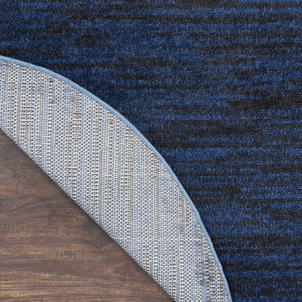 Home Nourison Essentials Midnight Blue 8' x Round Area Rug - Easy Clean, Non Shedding, Bed Room, Liv