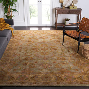 Heritage Area Rug - 9' x 12', Green & Gold, Handmade Traditional Oriental Wool