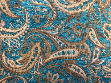57" Wide Paisley Drapery Upholstery Chenille Fabric Marina Color Sold by The Yard