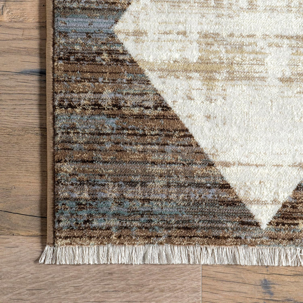 Fringed Performance Meline Beige/Blue/Ivory, Checkered, Soft and Cozy, High Traffic, Stain Resistant