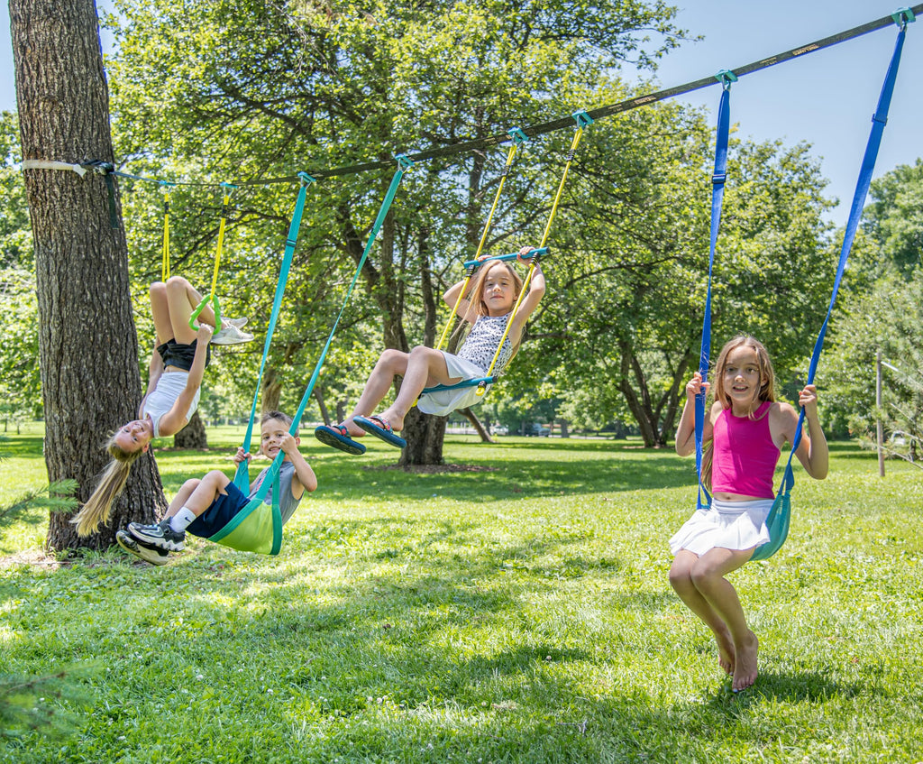 Swingset Gymnastics Kit 36 ft - Slackline Swing Set for Backyard, Monkey Bars & Gymnastics Line - 2 Swings, Double