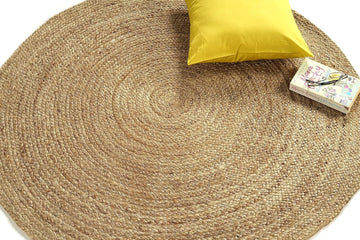 Jute Area Rug 6ft Round Handwoven Natural Braided Rustic Reversible