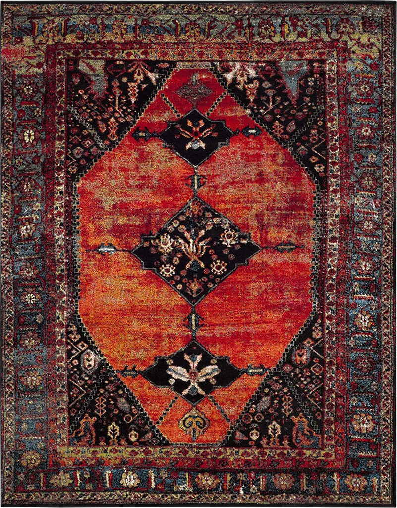 Vintage Hamadan Area Rug - 9' x 12', Orange & Multi, Oriental Traditional Persian Design, Non-Shedding & Easy Care