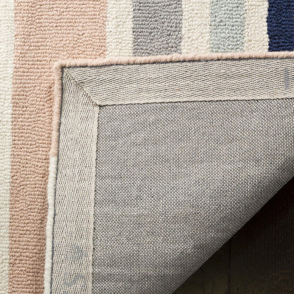 Kids Collection Area Rug, Ivory & Multi, Handmade Stripe Wool, Ideal for High Traffic Areas (SFK916A)
