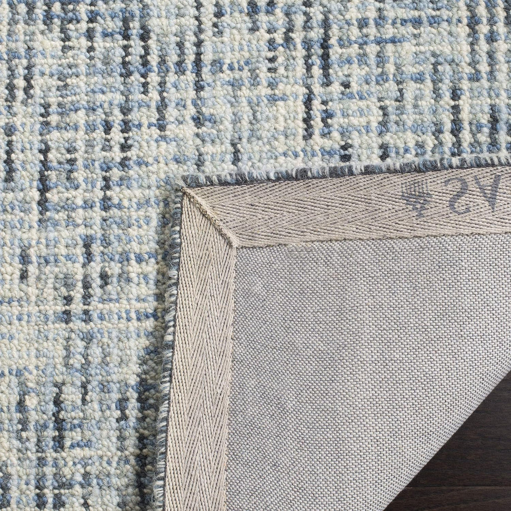 Abstract Area Rug - 9' x 12', Blue & Charcoal, Handmade Wool