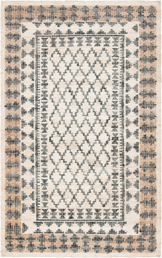 Kilim Collection Area Rug, Ivory & Grey, Handmade Flat Weave Jute, Ideal for High Traffic Areas (KLM755A)