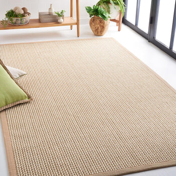 Area Rug 3x5 - Natural Fiber Collection - Beige, Sisal & Wool, Woven Design with Border (NF475B)