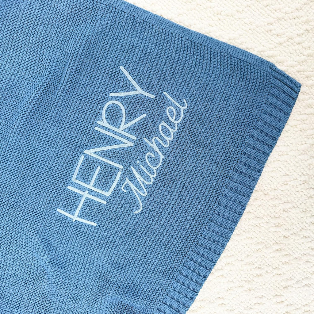 Custom Baby Blanket, Embroidered, Custom, 100% Cotton, Blue Baby Blanket, Receiving Blanket for Boys, Baby Boy Gifts
