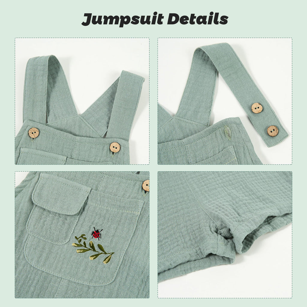 Baby Boy Short Overalls Cotton Gauze Shortall (Green, )