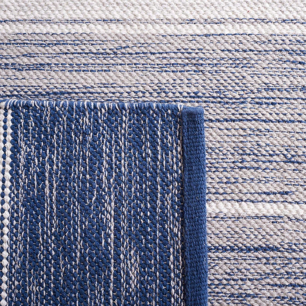 Striped Kilim Collection Area Rug, Grey & Blue, Flat Weave Cotton Design, Easy Care, Ideal for High Traffic