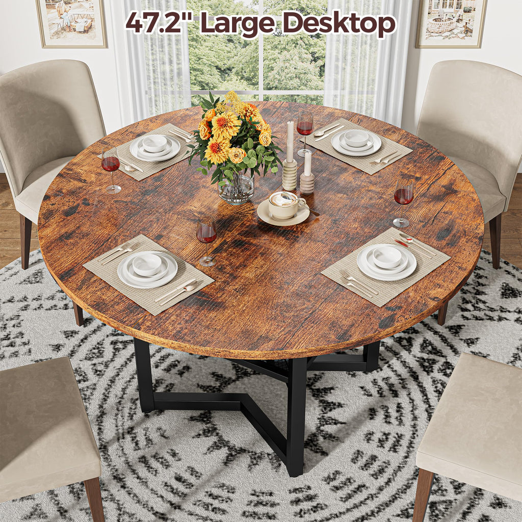Round Dining Table Set for 6, Rustic Brown