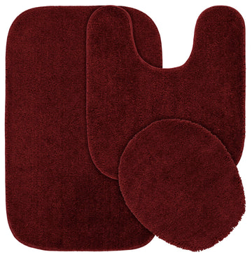Rug Traditional Nylon Washable Chili Pepper Red 3 Piece Set - Lid, Contour, Bath Rug - Soft, Absorbent, and Stylish