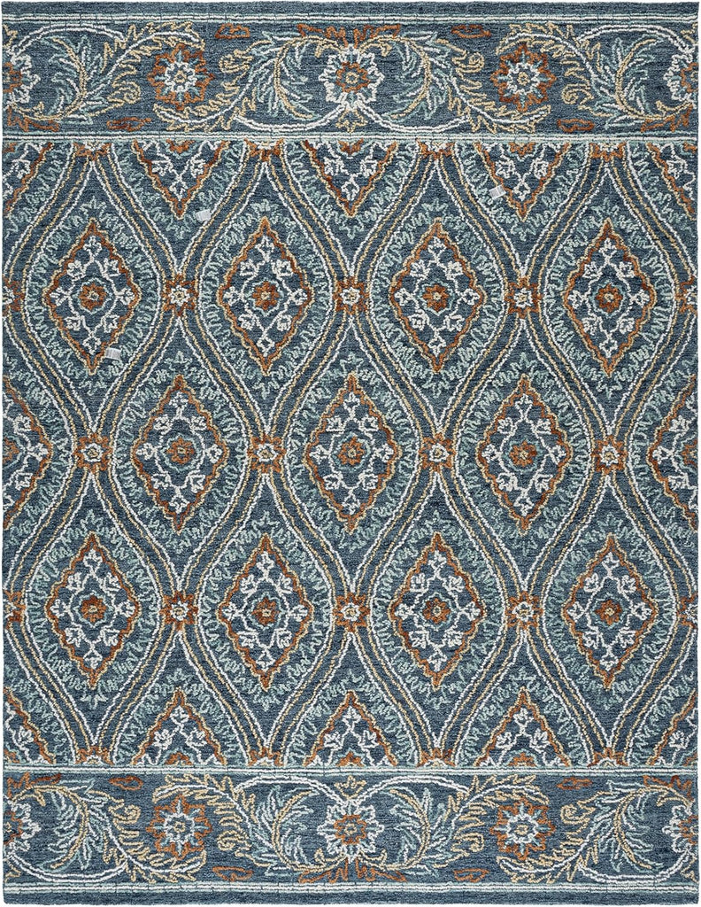 Blossom Area Rug - 9' x 12', Navy & Yellow, Handmade Wool