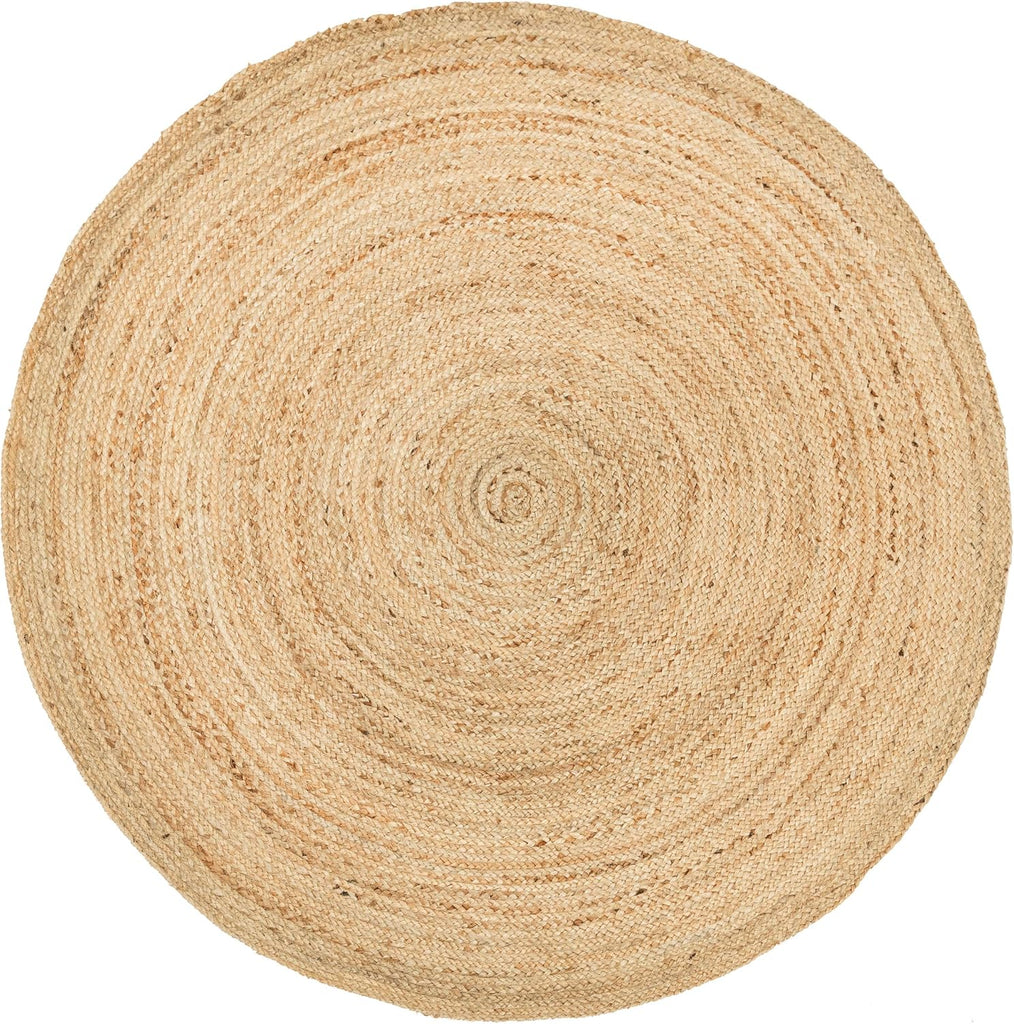 6ft Round Natural Jute Rug - Handwoven Braided Reversible Vintage Area Rug Farmhouse Rustic and Bohe