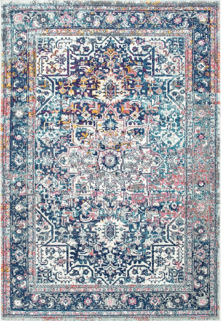 Lilah Blue Medallion Power Loomed Area Rug