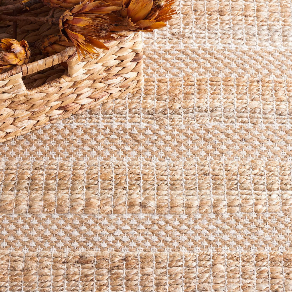 Natural Fiber Collection Area Rug - 6'6" Square, Ivory & Natural, Handmade Boho Farmhouse Rustic Jute & Cotton Jute