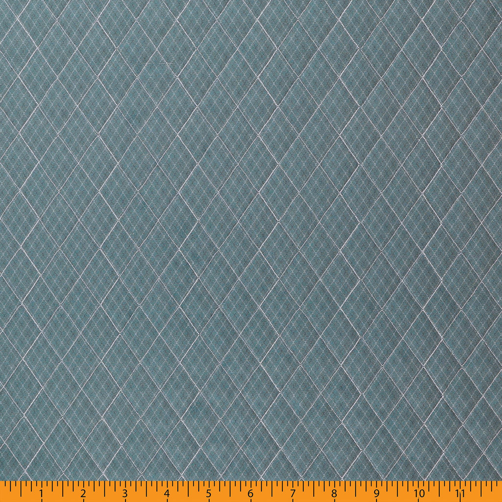 Double Faced Quilted Cotton, Scroll Vine/Plaid Dk Teal