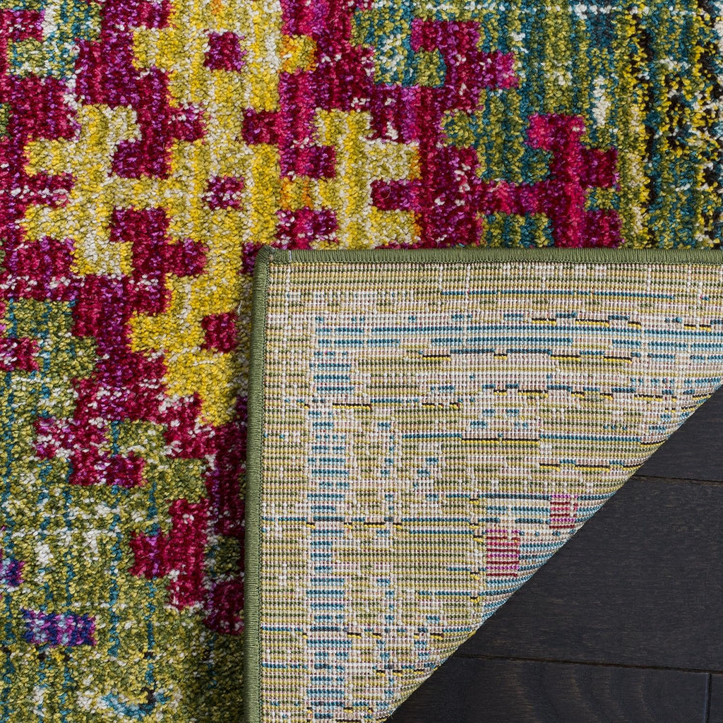 Monaco Collection Area Rug - 6'7" Square, Green & Multi, Boho Diamond Trellis Design, Non-Shedding & Easy Care, Ideal